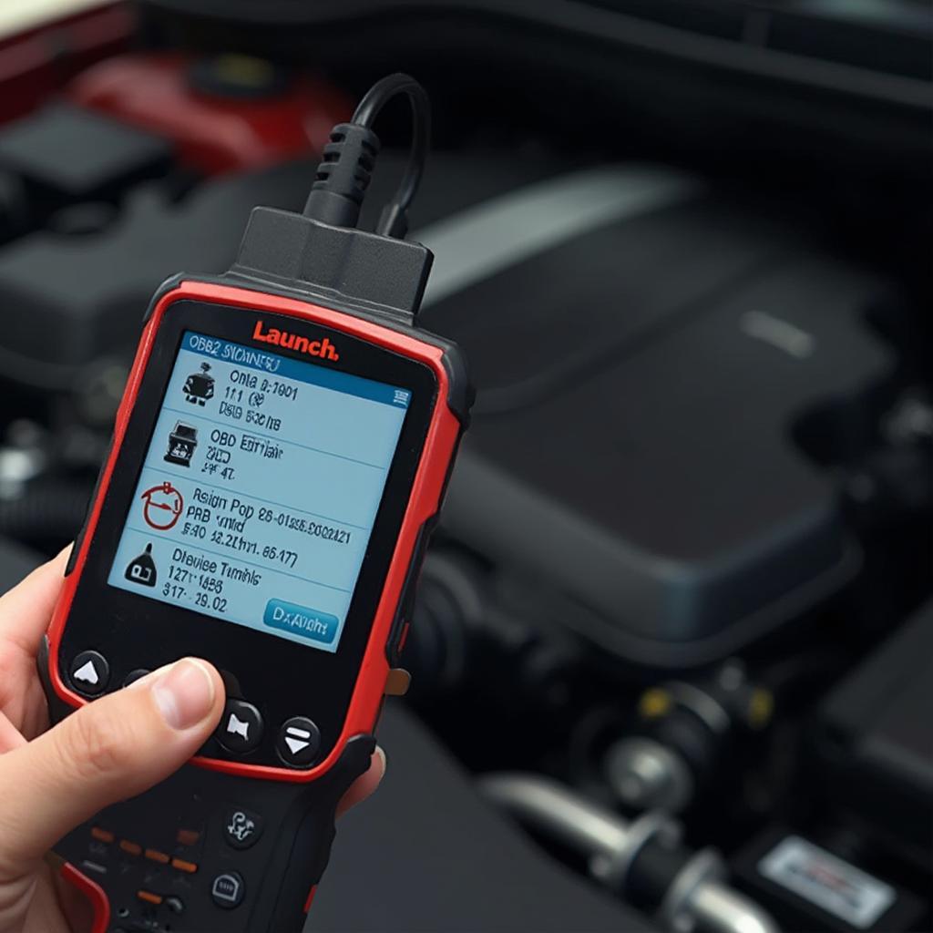 Launch OBD2 Scanner Diagnosing a Car's Engine