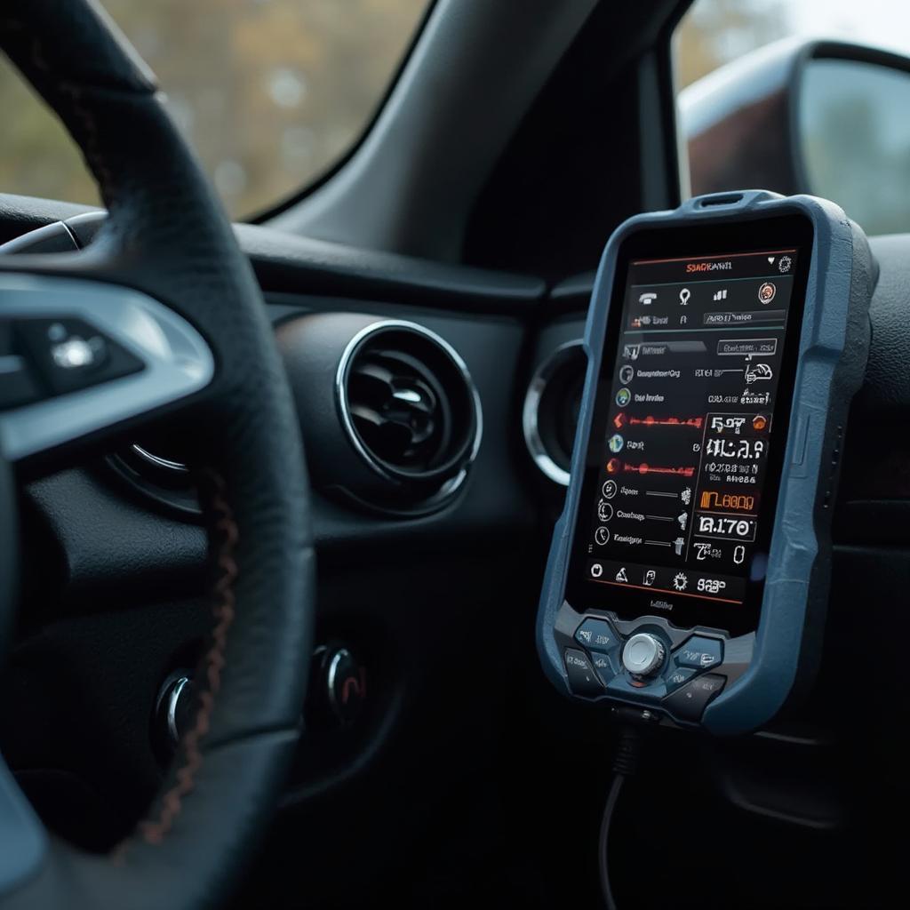 Lemur Vehicle Monitors OBD2 Scanner connected to a car's OBD2 port