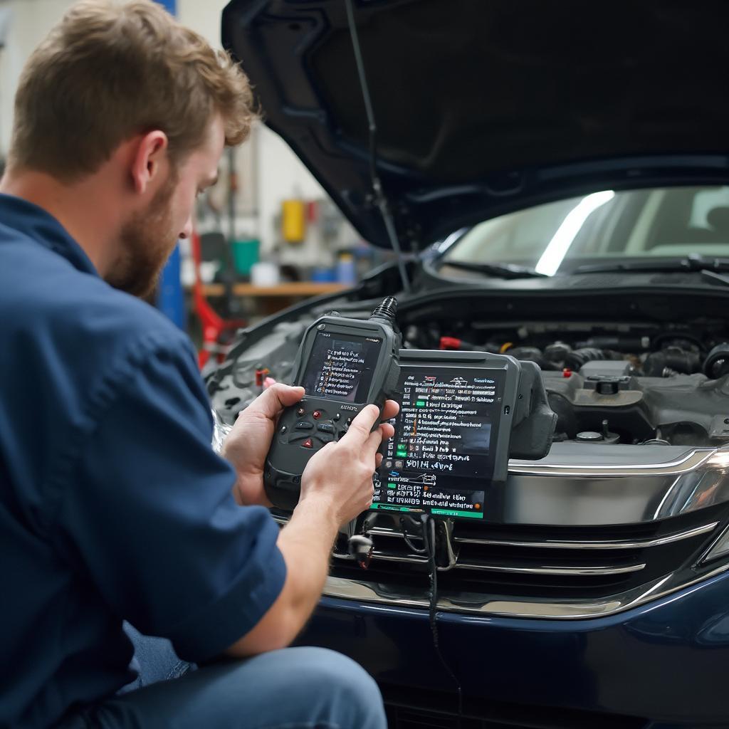 Mechanic Checking OBD2 Codes on a Honda Accord