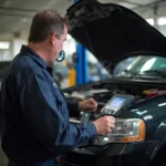 Mechanic Diagnosing an OBD2 Port Problem