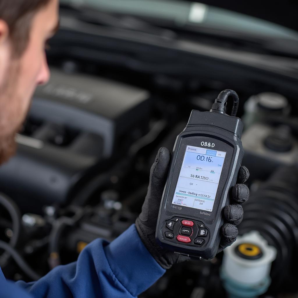 Mechanic Diagnosing P129D with OBD2 Scanner