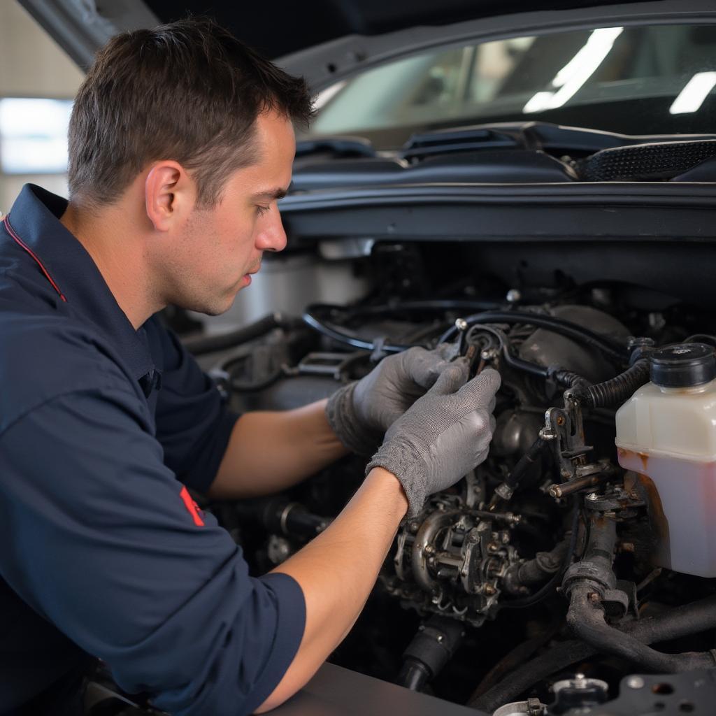 Mechanic Inspecting a GMC Acadia Engine