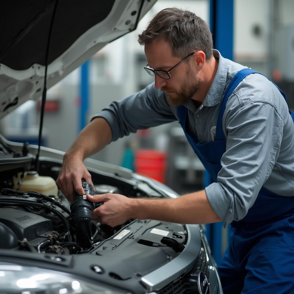 Mechanic Repairing a Car's Emission System