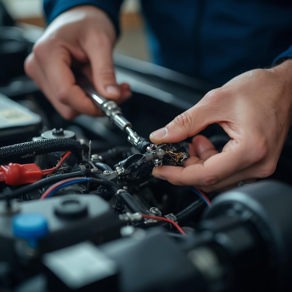 Mechanic Repairing SRS Wiring