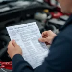 Mechanic Reviewing OBD2 Inspection Bulletin