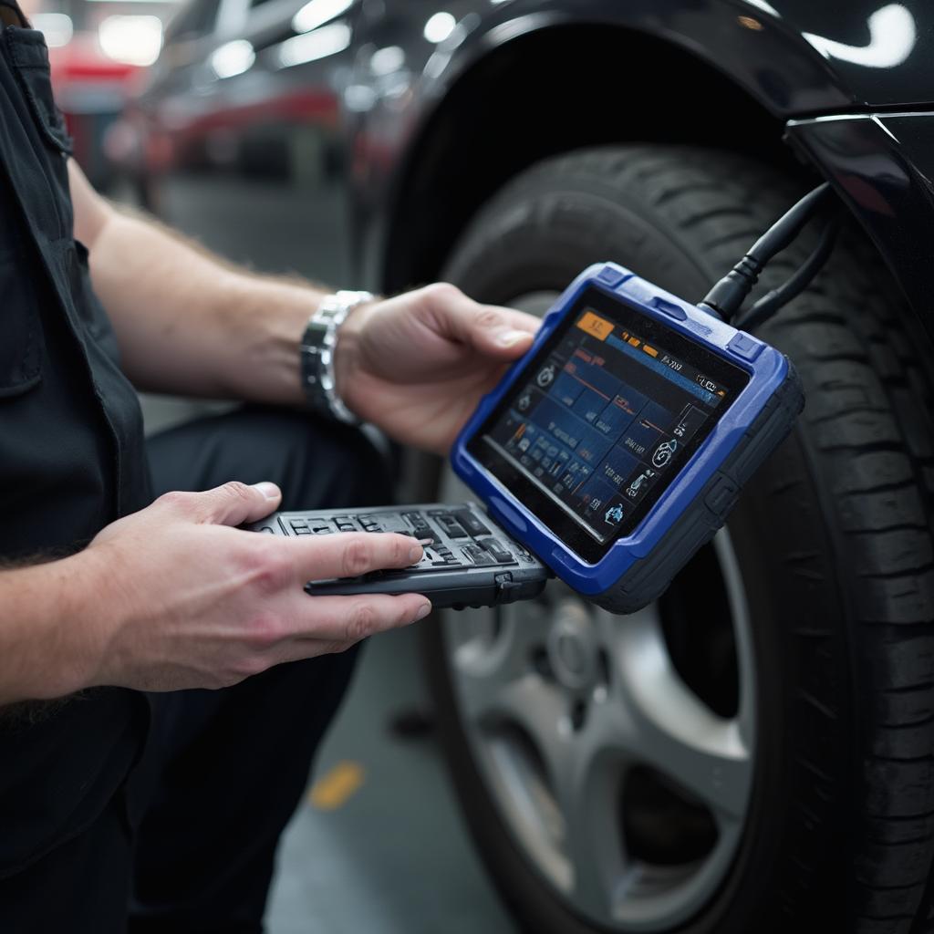 Mechanic Using an All System OBD2 Scanner