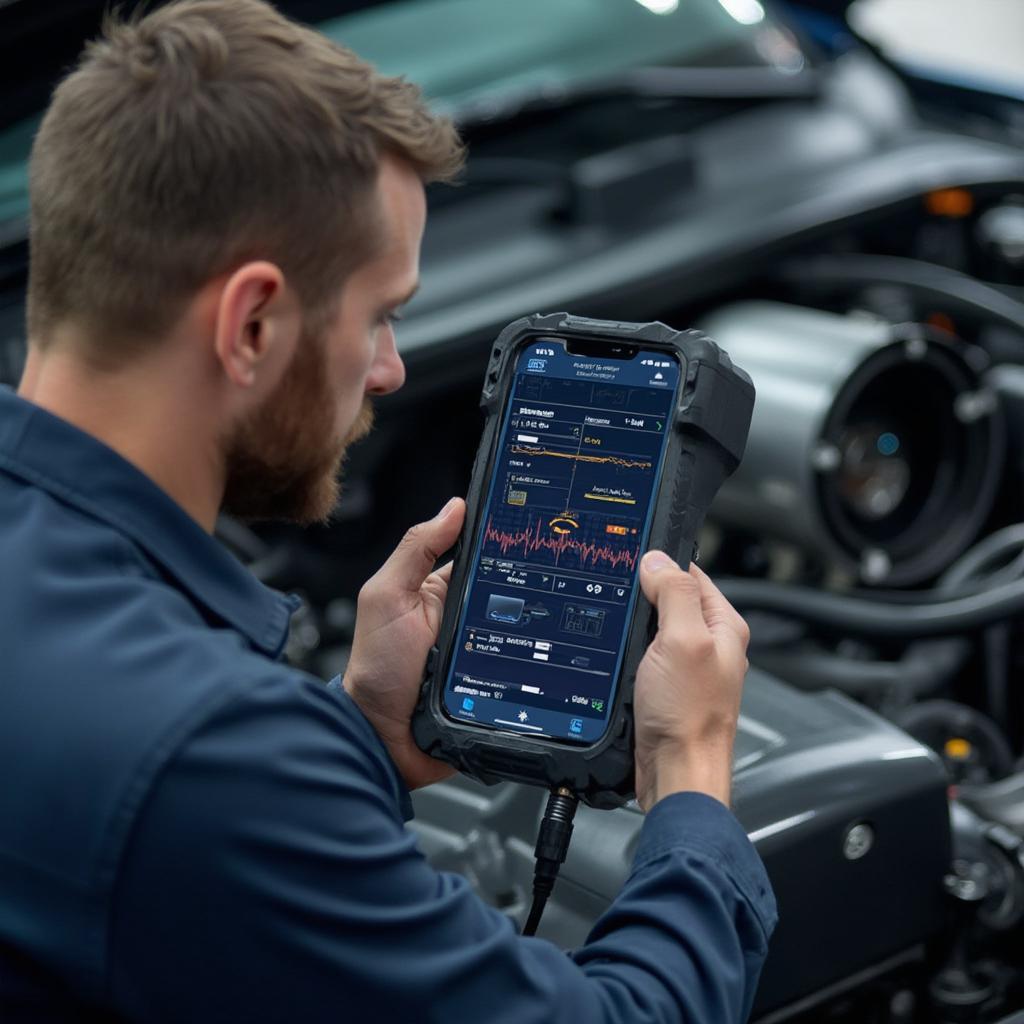 Mechanic Using BlueDriver OBD2 Scanner