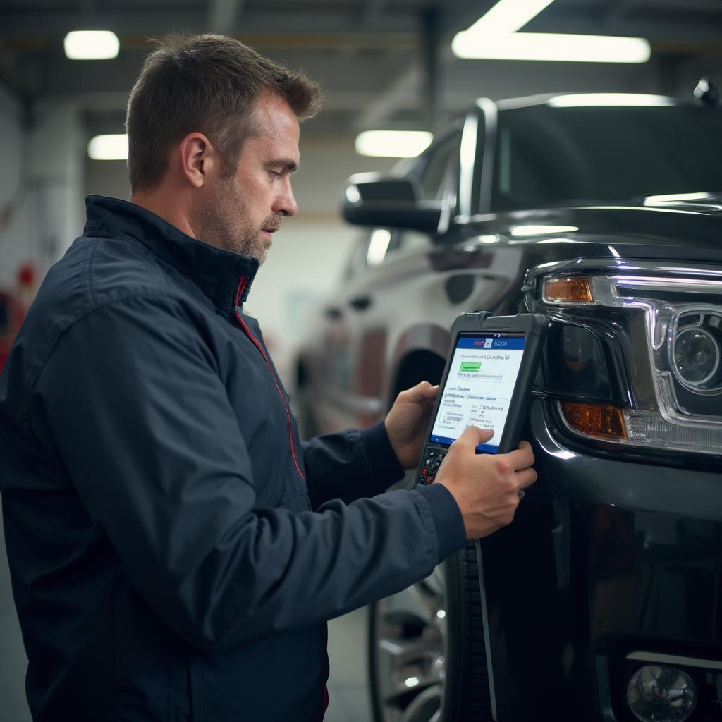 Mechanic Using GM OBD2 Scanner