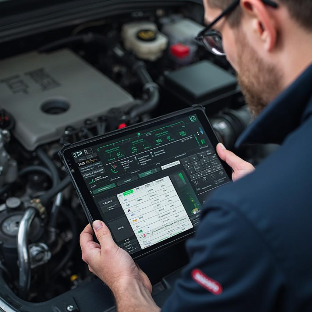 Mechanic using a Goliath Industry WiFi OBD2 Scanner