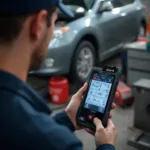 Mechanic Using iCar 3 OBD2 Scanner for Car Diagnostics