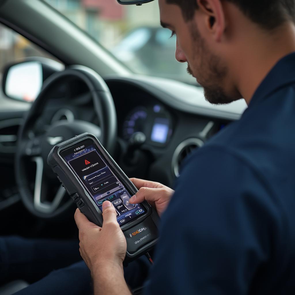 Mechanic Using Maxiscan OBD2 Scanner