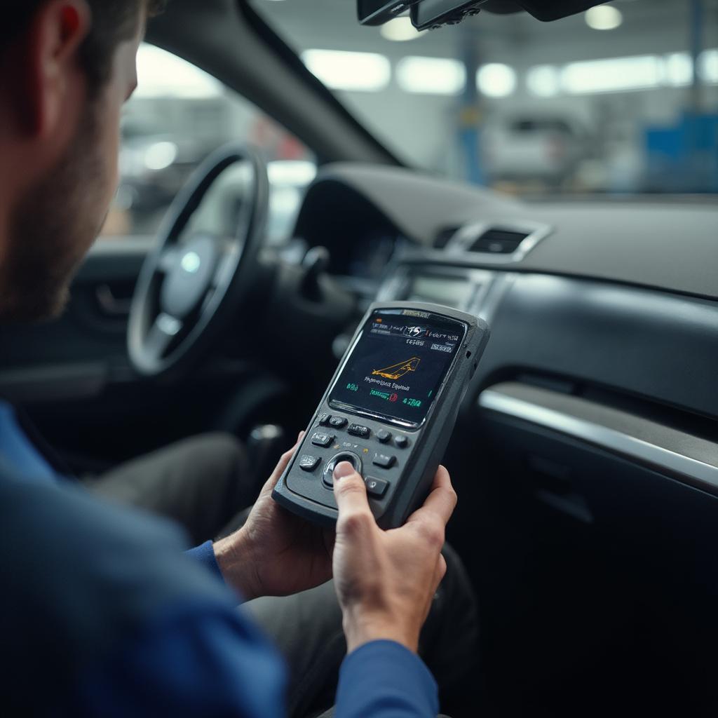 Mechanic using OBD2 Scanner