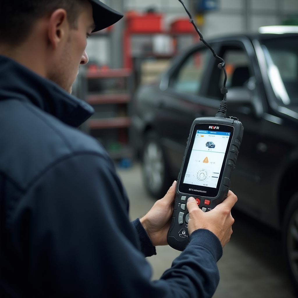 Mechanic Using OBD2 Scanner