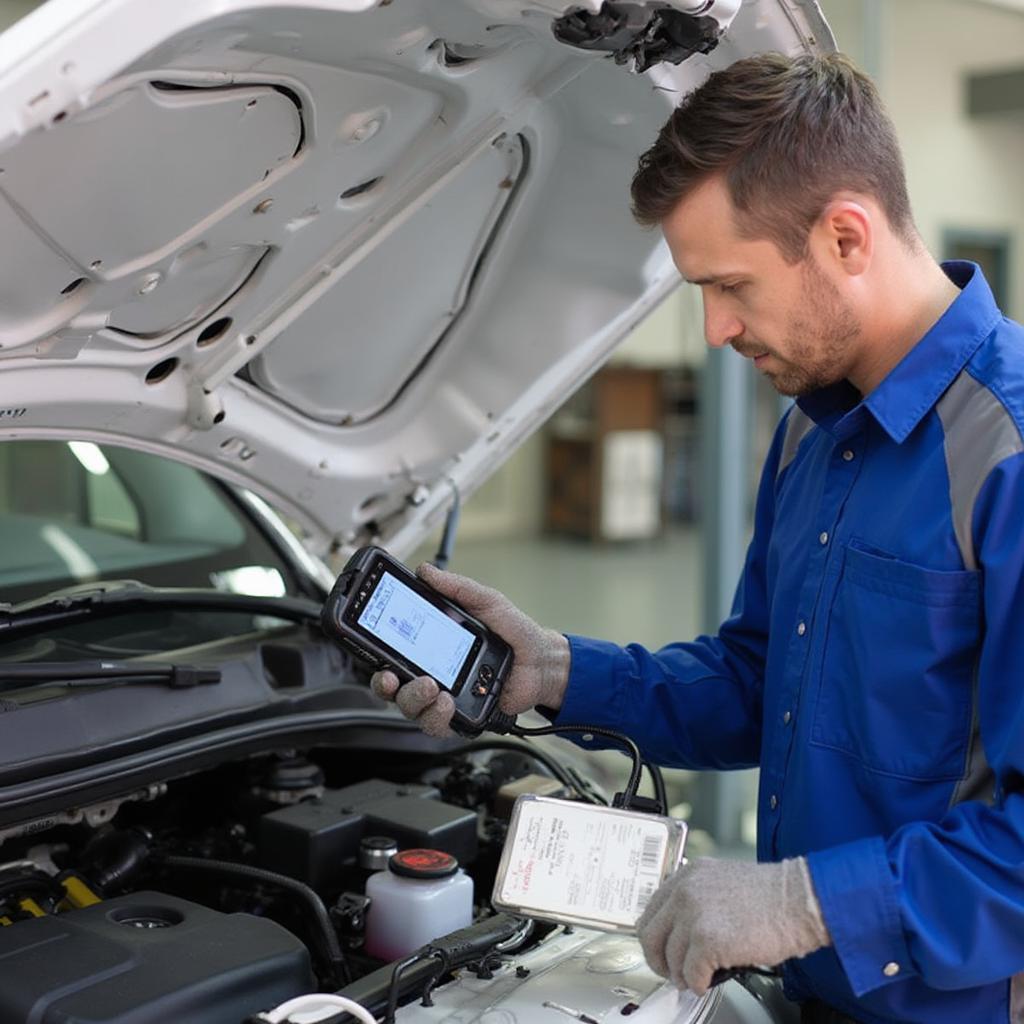 Mechanic Using OBD2 Scanner