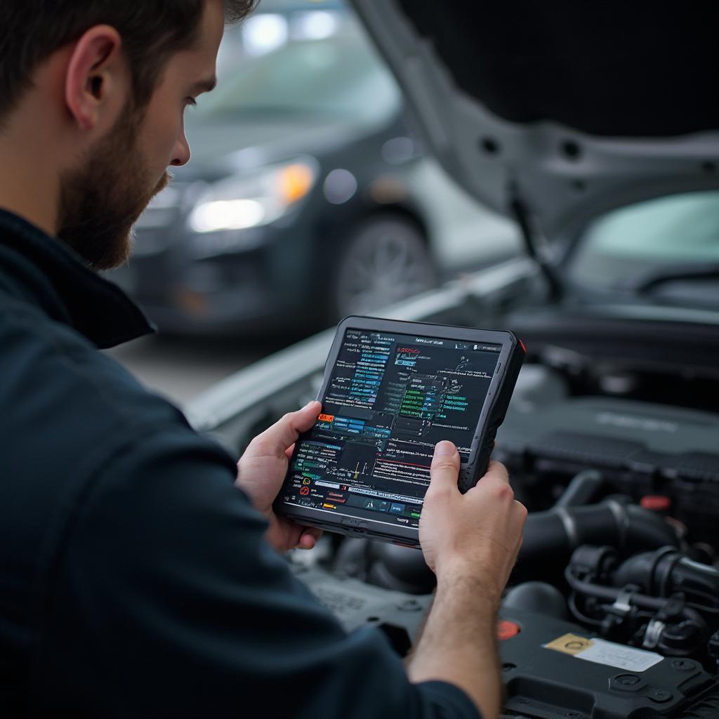 Mechanic Using OBD2 Scanner for Diagnostics