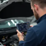 Mechanic Using OBD2 Scanner for Diagnostics