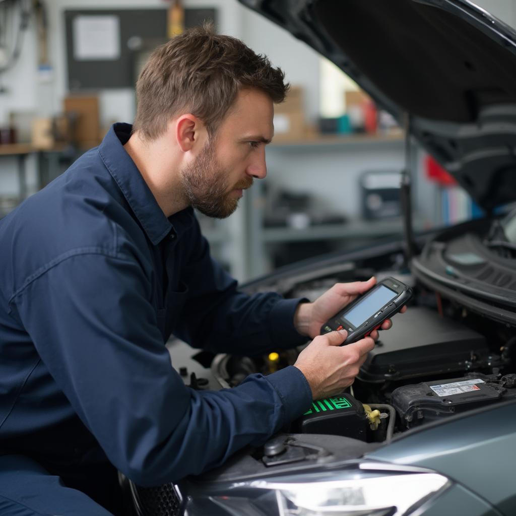 Mechanic Using OBD2 Scanner for Diagnostics