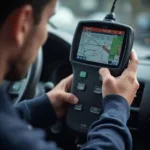 Mechanic Using OBD2 Scanner on a Car