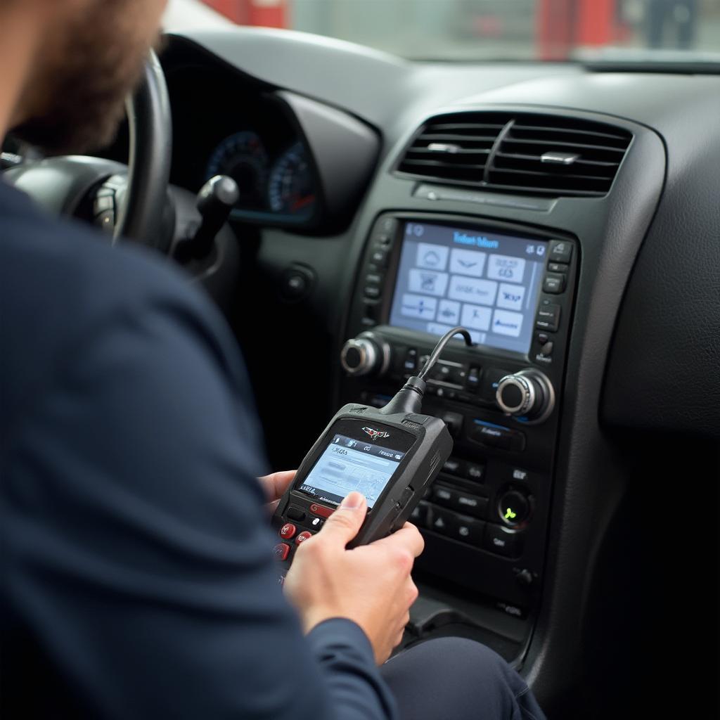 Mechanic Using OBD2 Scanner on Corvette