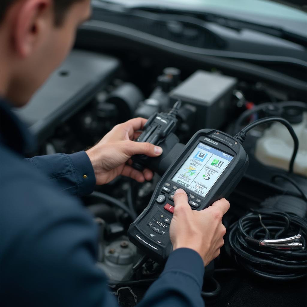 Mechanic Using a Professional OBD2 Scanner