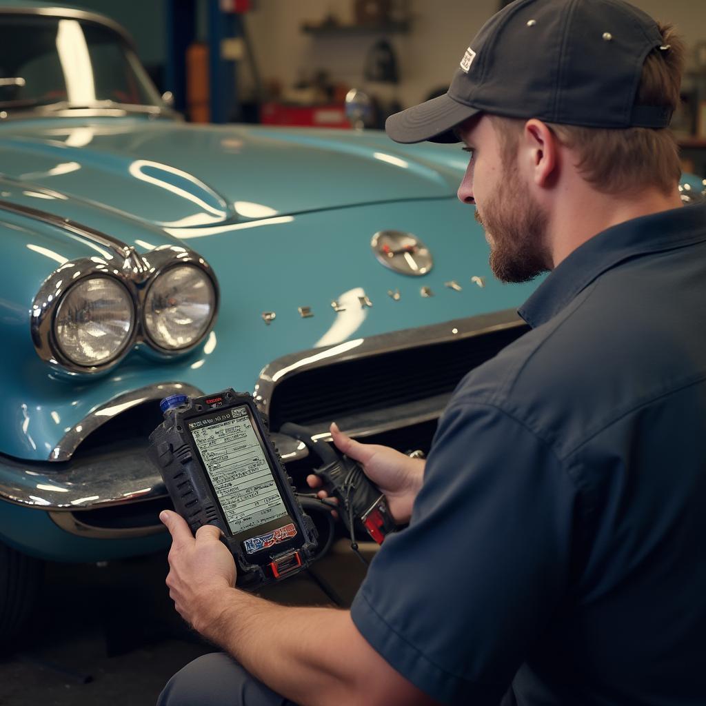 Mechanic Using Tech2 on a Corvette