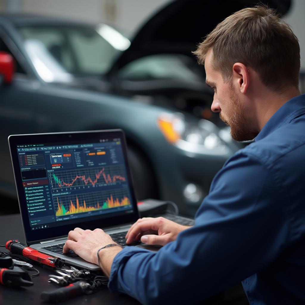 Mechanic Using Torque Pro on Laptop