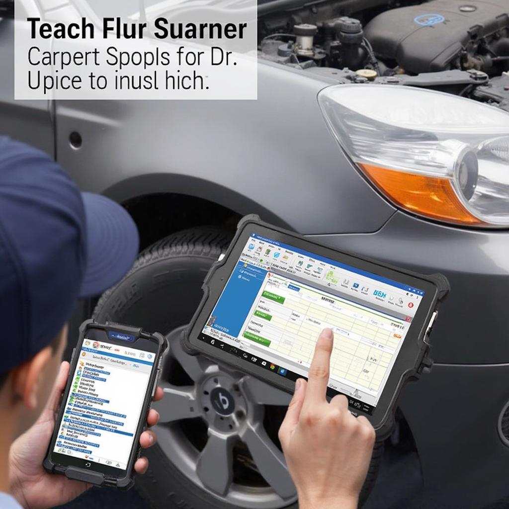 Mechanic Using USB C OBD2 Scanner with a Tablet