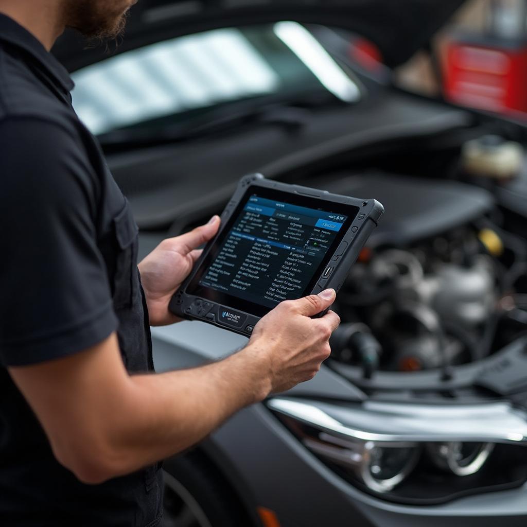 Mechanic Using Vgate iCar 2 ELM327 OBD2 Scanner