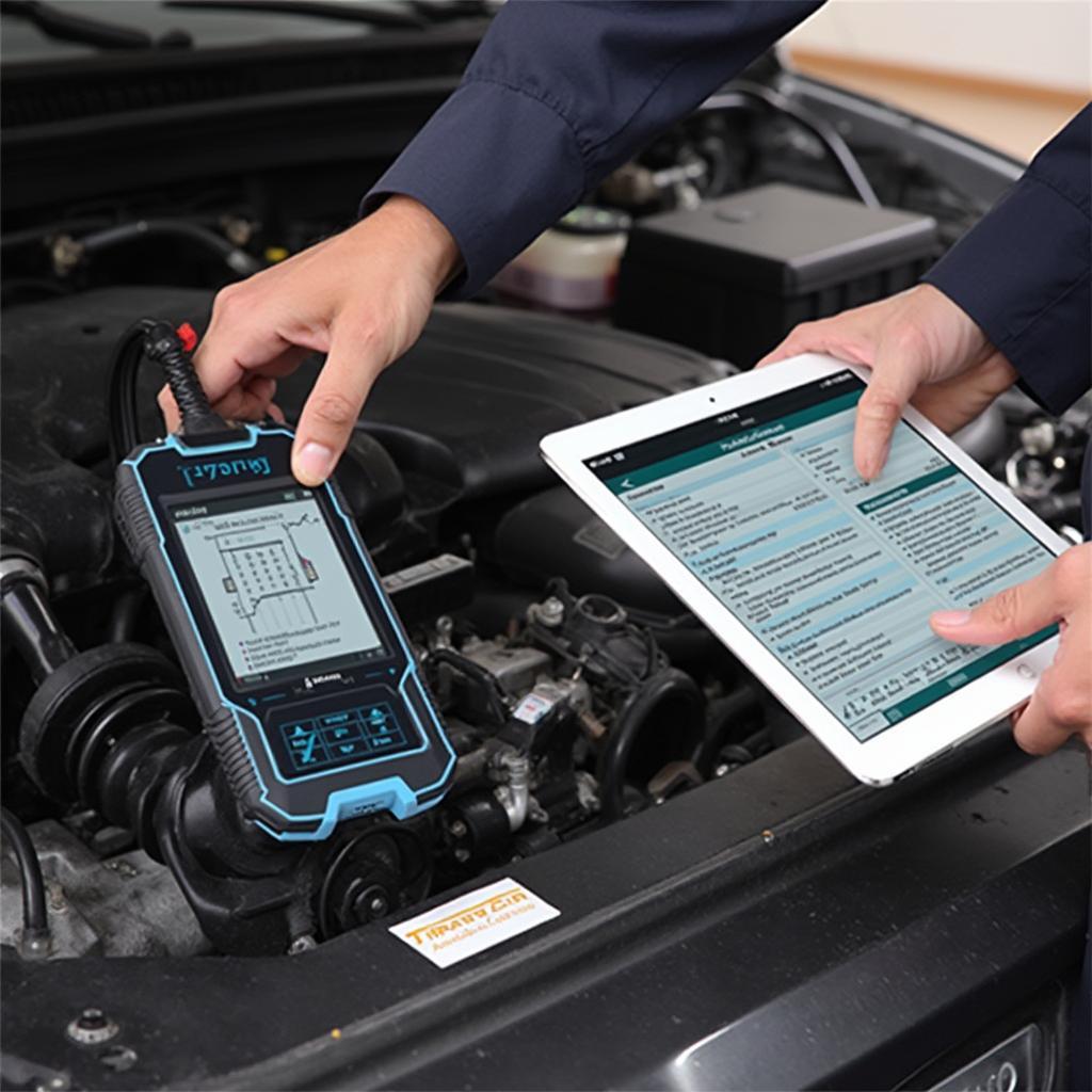 Mechanic using vgate iCar iV350 on a car