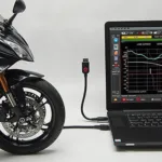 Motorcycle Connected to Laptop Running TuneECU