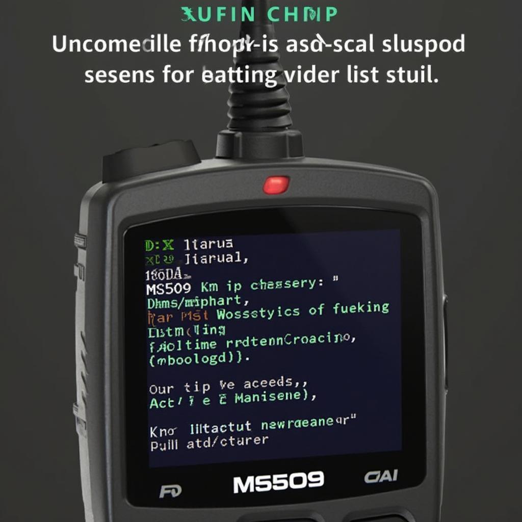 Close-up of the MS509 OBD2 scanner's screen displaying a specific Diagnostic Trouble Code (DTC).