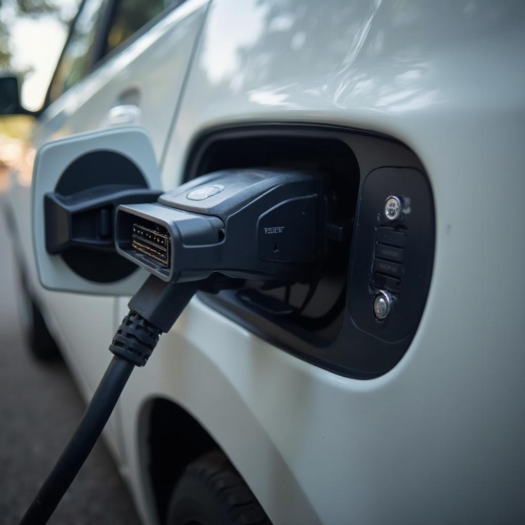 OBD2 Adapter Connected to a Nissan Leaf