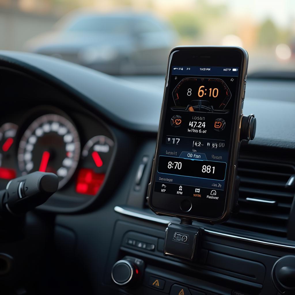 OBD2 Adapter Displaying Data on Smartphone