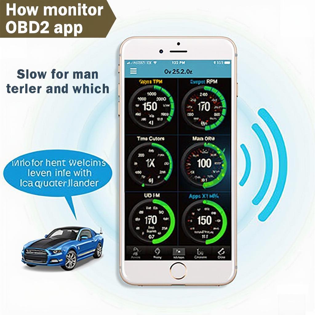 An iPhone displaying vehicle diagnostic information using an OBD2 app.