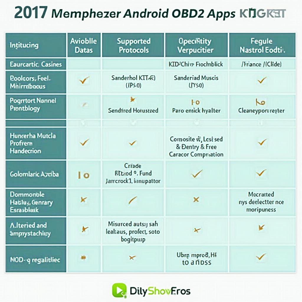 OBD2 App Features Comparison Chart