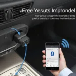 OBD2 Bluetooth adapter plugged into a car's OBD2 port and connected to a smartphone.