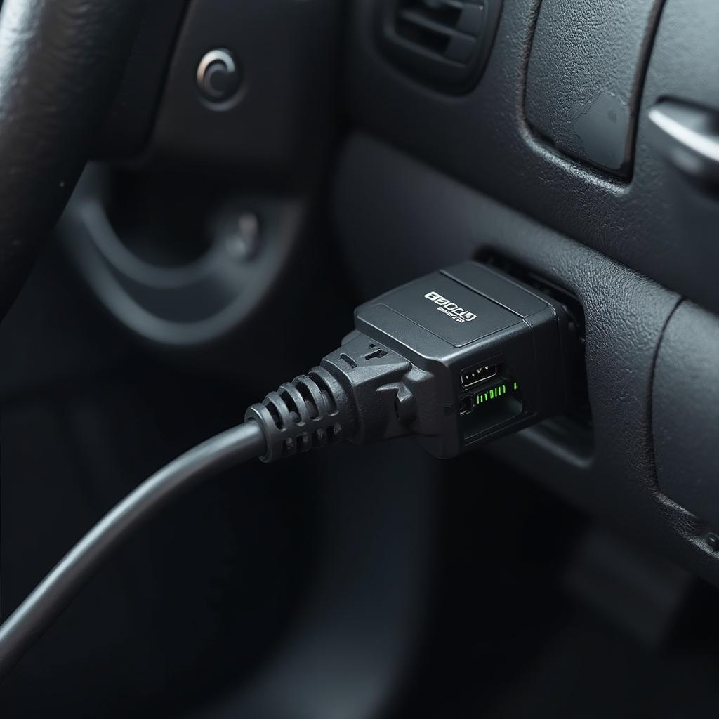 OBD2 Bluetooth Adapter Plugged into a Car's OBD2 Port