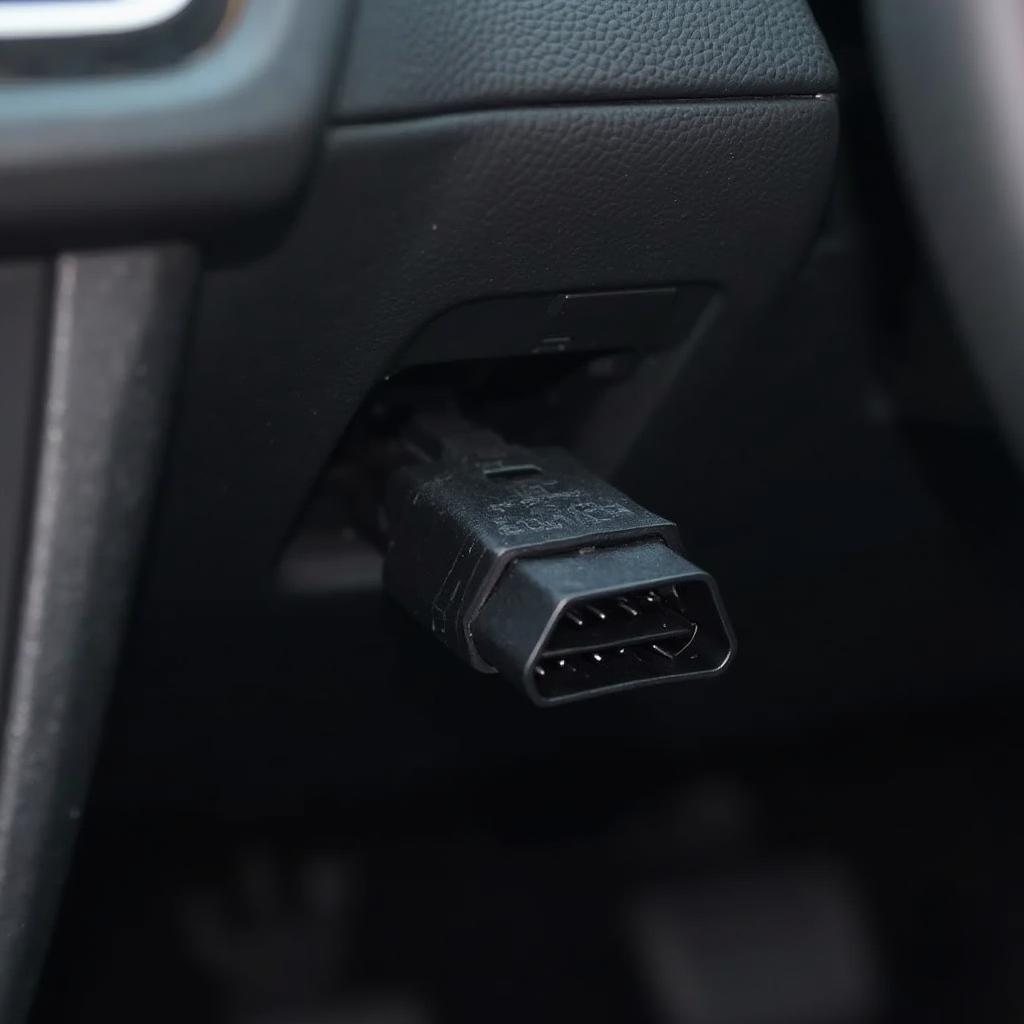 OBD2 Bluetooth Adapter Plugged into Car's OBD2 Port