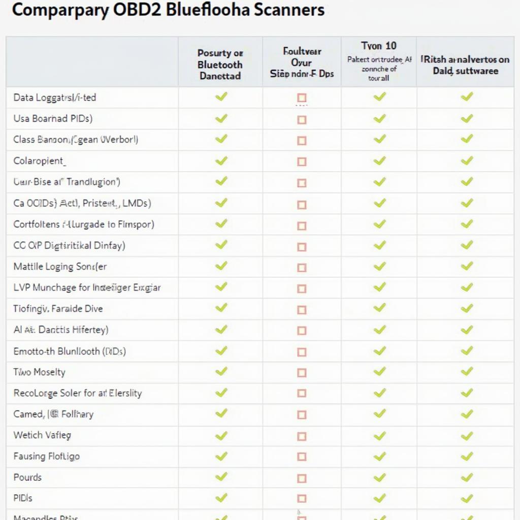 OBD2 Bluetooth Scanner Features Comparison Chart