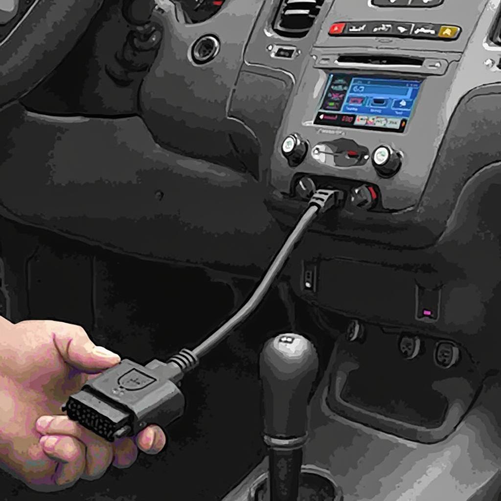 OBD2 Cable Connected to a GM Vehicle