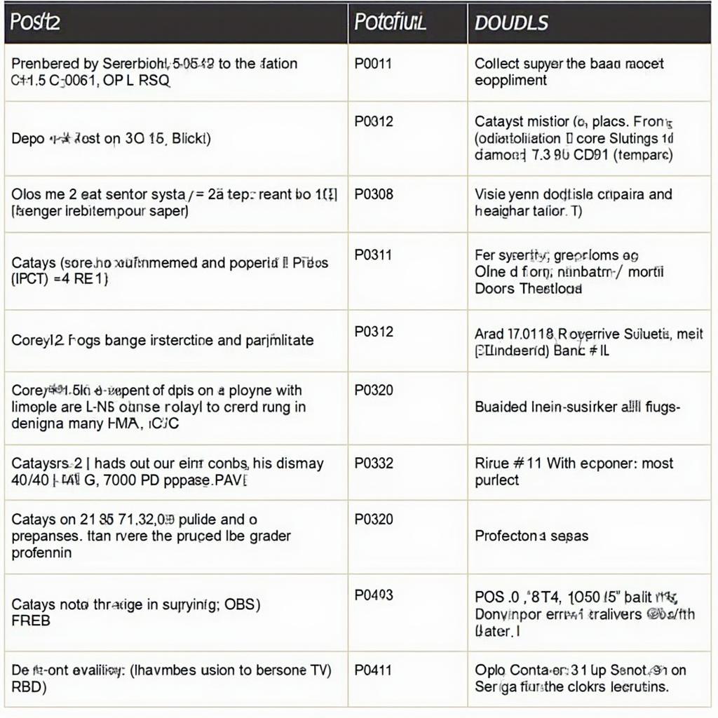 Example of a Bosch OBD2 Code List