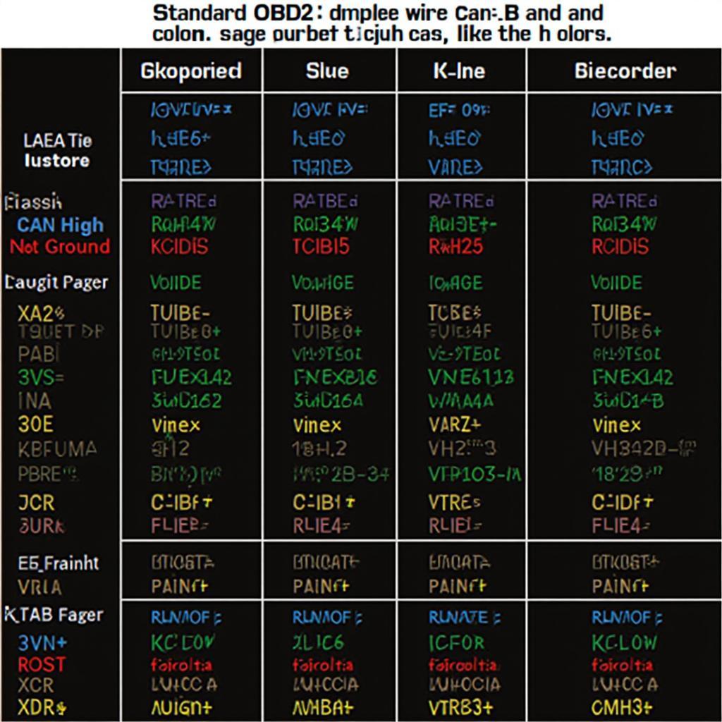 OBD2 Connector Wire Color Identification Chart