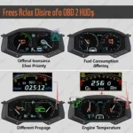 Different display modes available on the OBD2 HUD showing various vehicle information options.