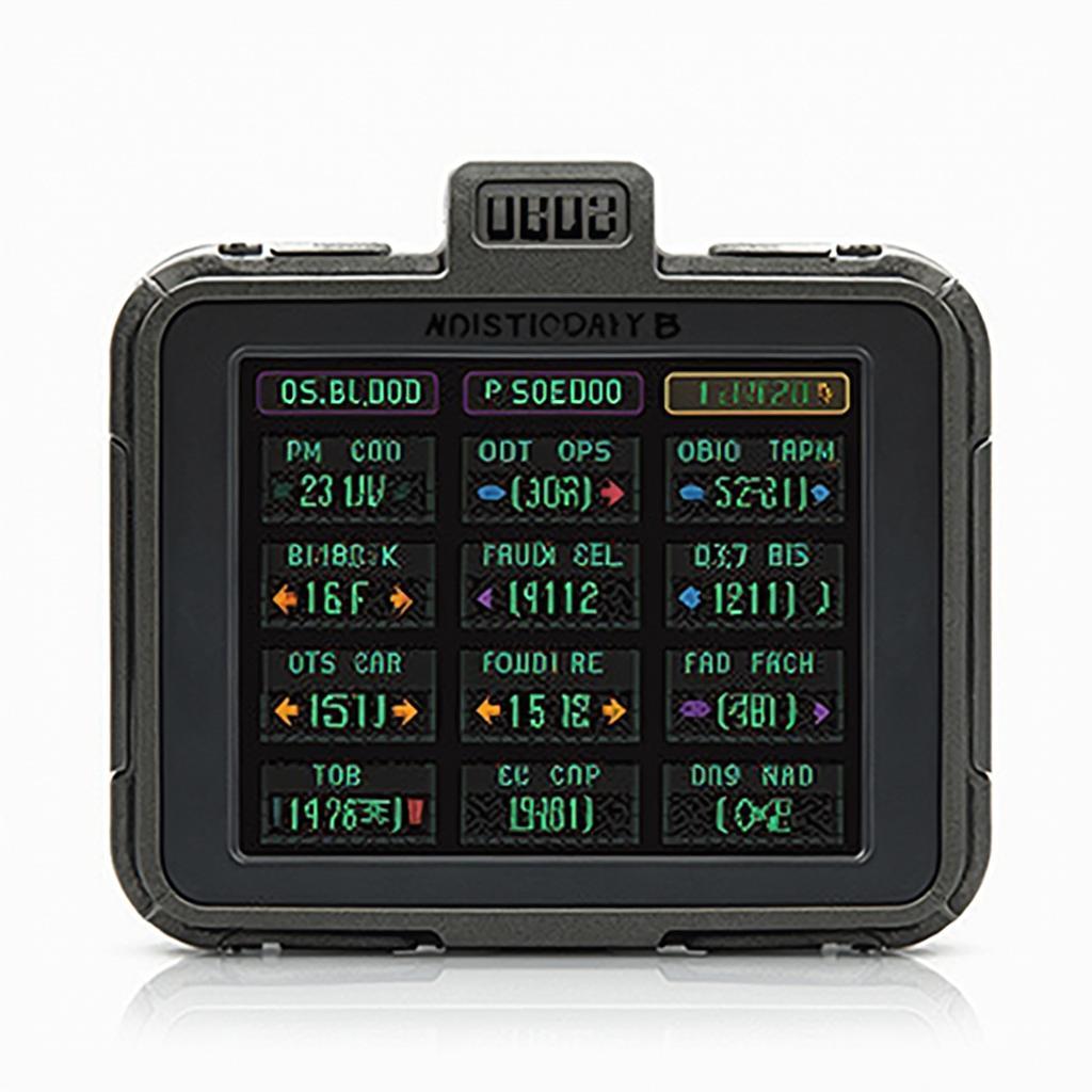 OBD2 monitor display showing real-time engine data such as RPM, coolant temperature, and intake air temperature.