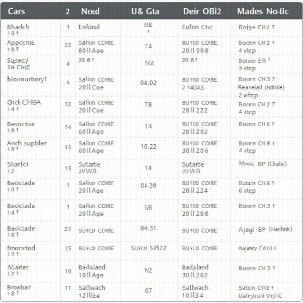 OBD2 Protocol Chart