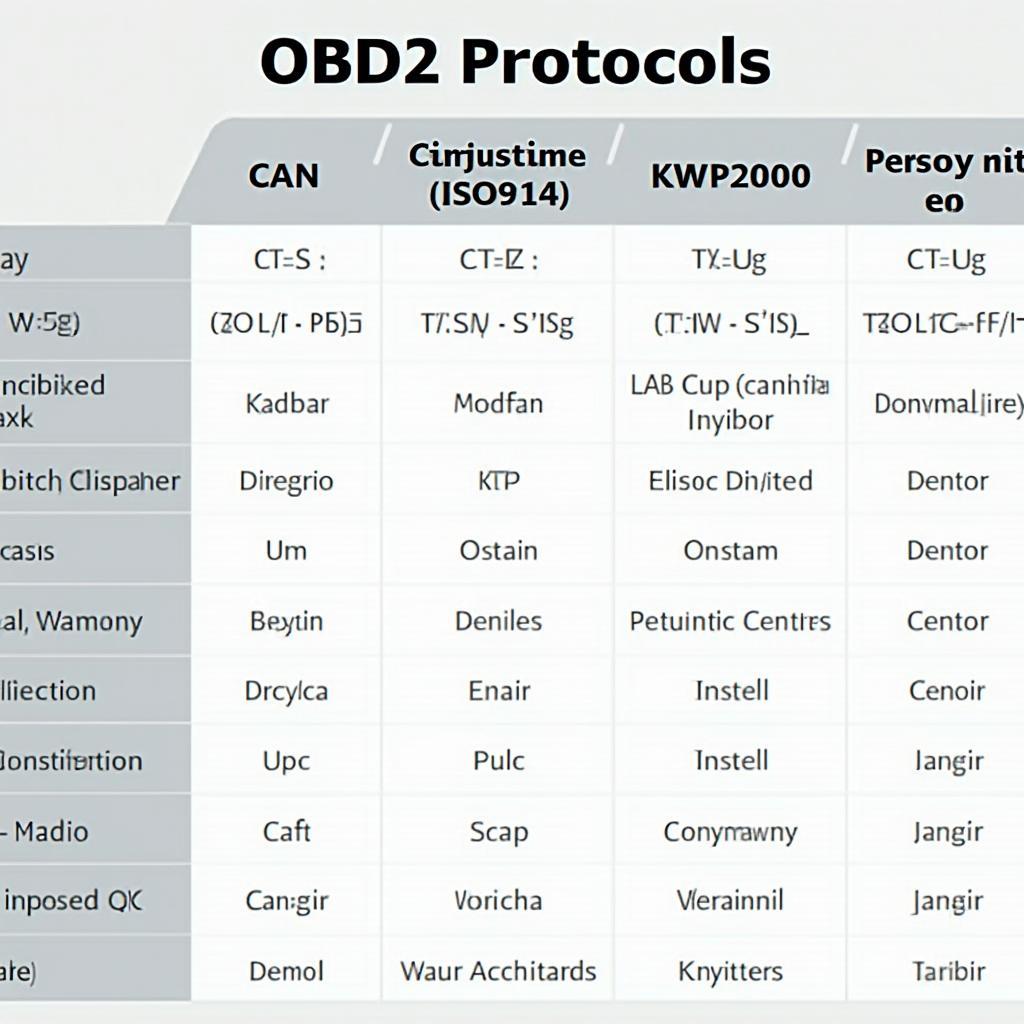 Diagram explaining different OBD2 protocols and their compatibility with various car models