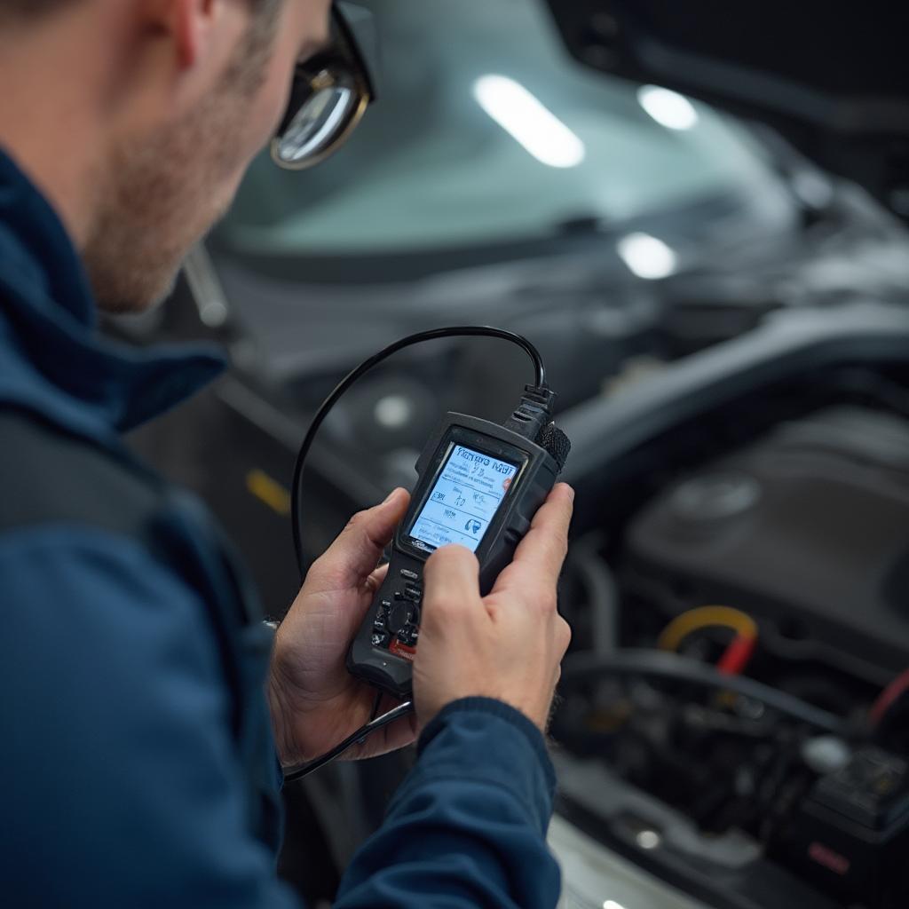 Mechanic Performing an OBD2 Scan on a Vehicle