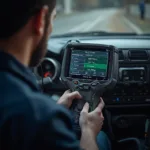 Mechanic Using an OBD2 Scanner to Check I/M Readiness