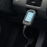 OBD2 scanner plugged into a car's OBD2 port