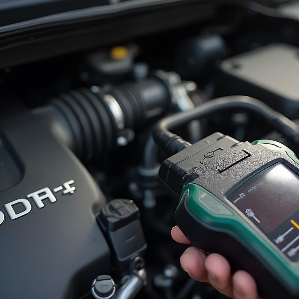 OBD2 Scanner Connected to a Honda Engine